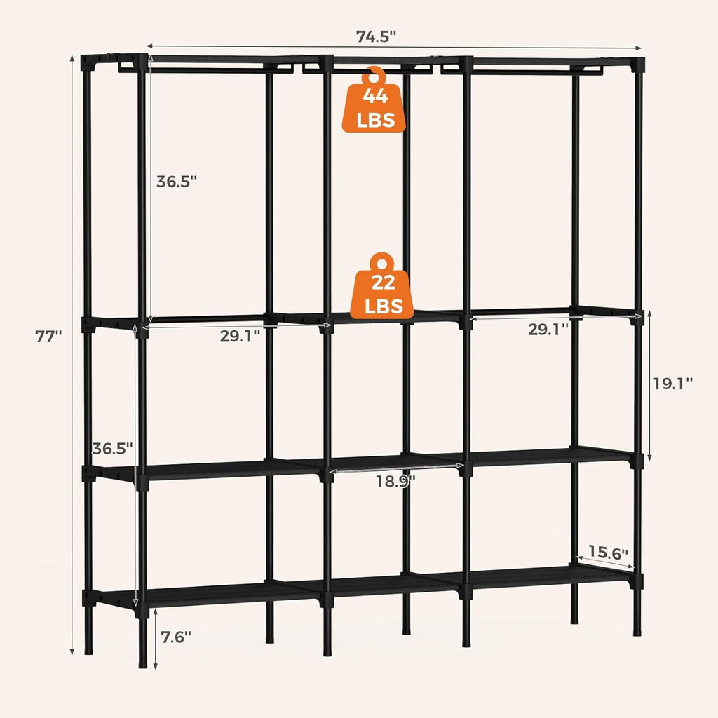 JIOABL Portable Clothes Rack with Shelves, Freestanding Closet Organizer with Hanging Rods for Bedroom, Entryway