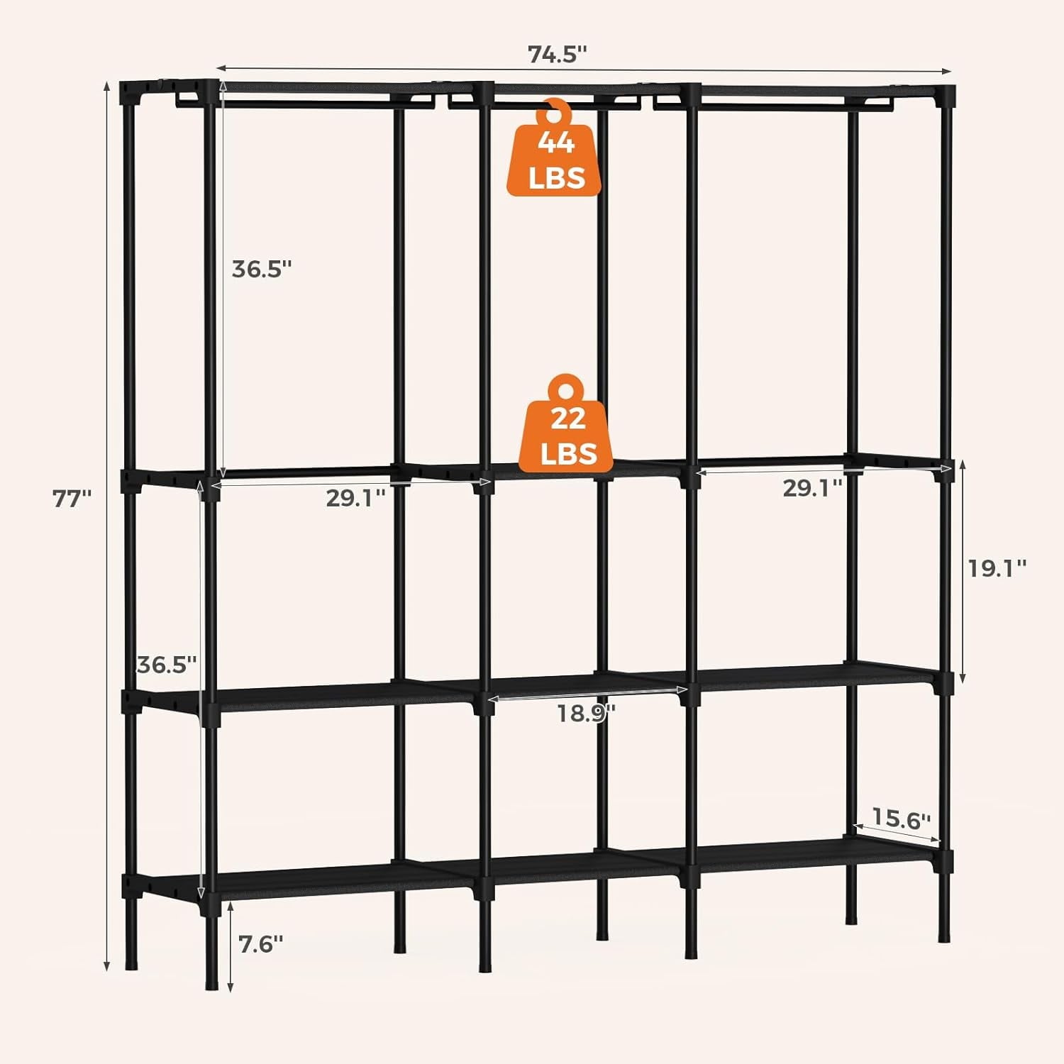 JIOABL Portable Clothes Rack with Shelves, Freestanding Closet Organizer with Hanging Rods for Bedroom, Entryway