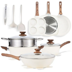 JIOABL 12 Pcs Non-Stick Cookware Set, Complete with Pots and Pans Featuring Detachable Handles, Beige