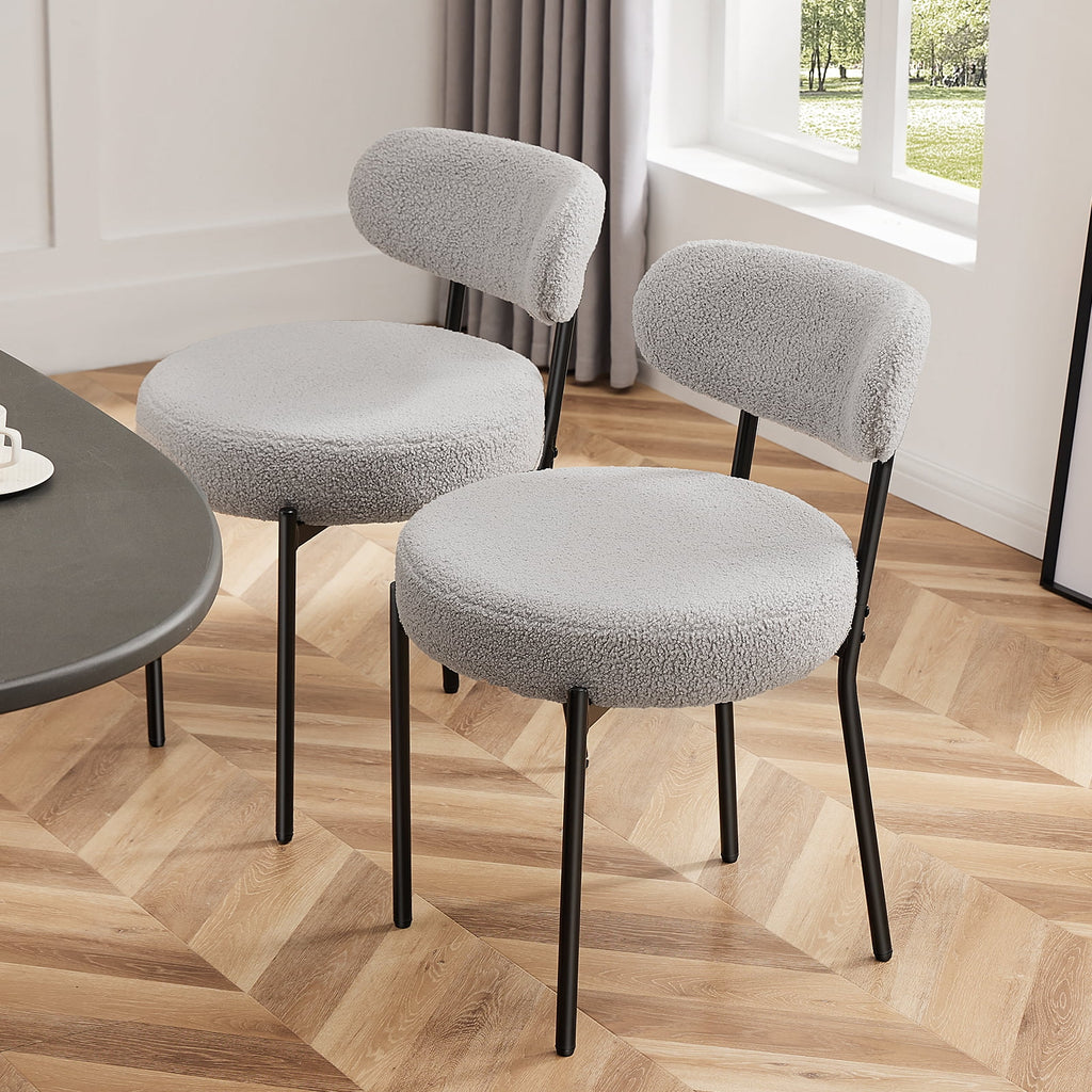 JIOABL Dining Chairs, Boucle Upholstered Kitchen Chairs with Curved Backrest & Metal Legs, Mid Century Modern Round Dining Room Chairs for Vanity, Living Room