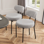 JIOABL Dining Chairs, Boucle Upholstered Kitchen Chairs with Curved Backrest & Metal Legs, Mid Century Modern Round Dining Room Chairs for Vanity, Living Room