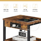 JIOABL 3-Tier Side Table with USB & AC Charging Station, Adjustable Shelves, Multi-Use for Living Room & Bedroom
