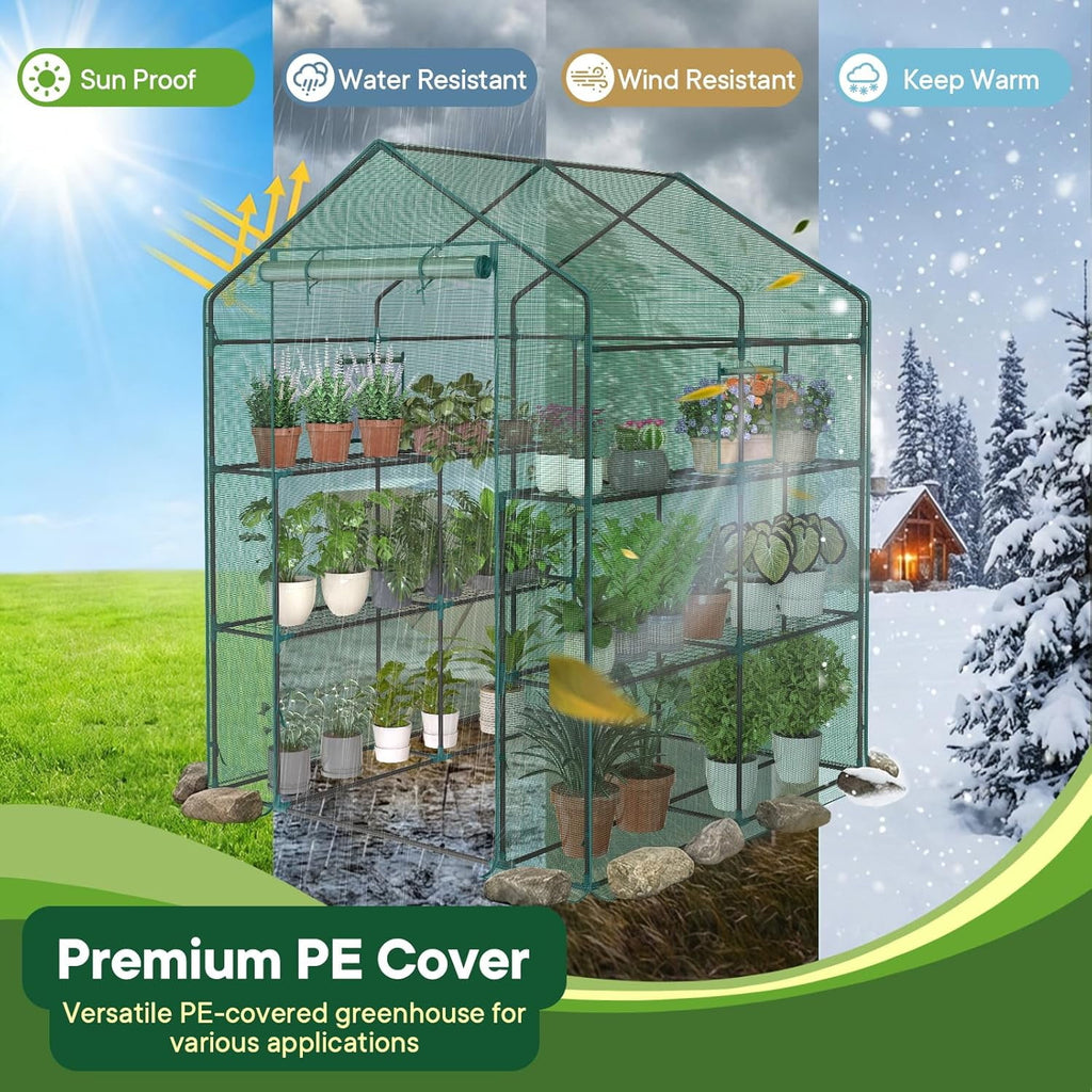 JIOABL Greenhouse with PE Cover, Portable Plant Grow House with Zipper Door & Steel Frame for Indoor Outdoor Garden