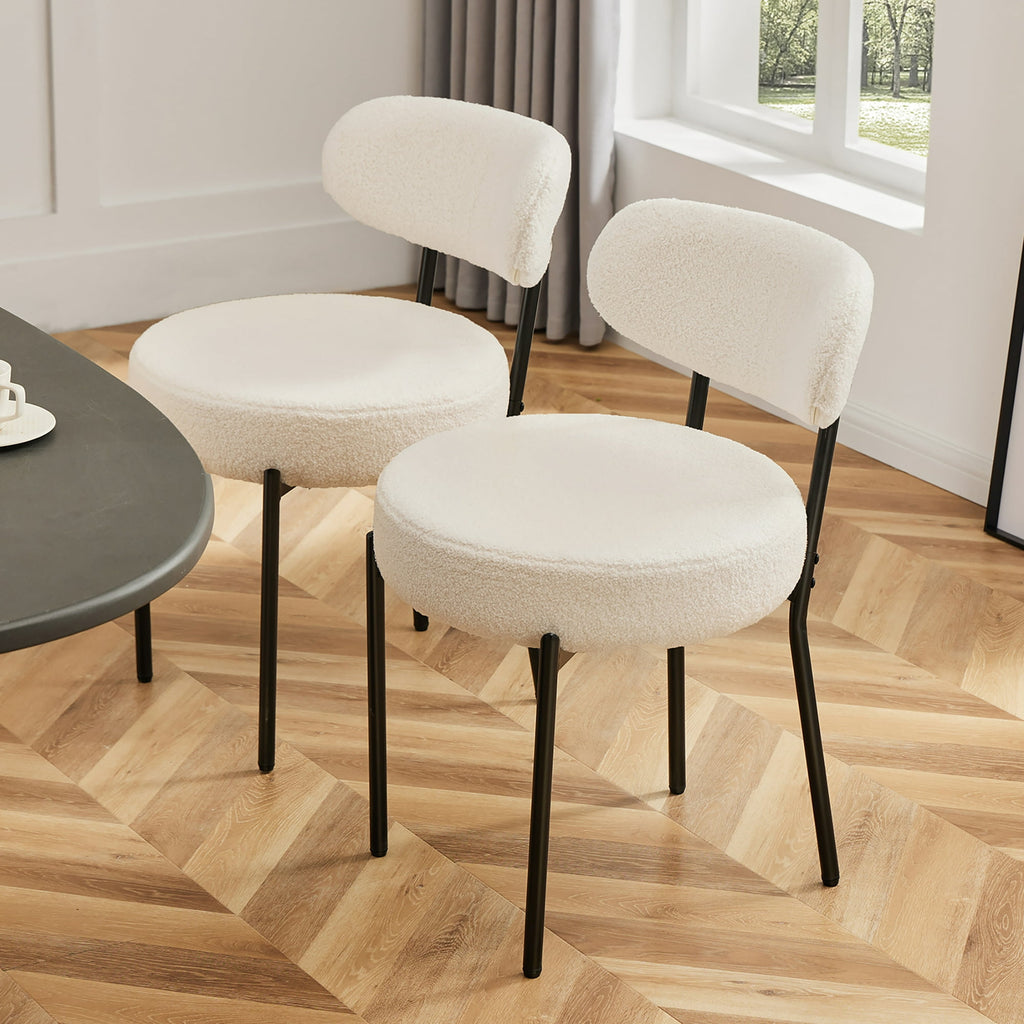 JIOABL Dining Chairs, Boucle Upholstered Kitchen Chairs with Curved Backrest & Metal Legs, Mid Century Modern Round Dining Room Chairs for Vanity, Living Room