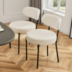 JIOABL Dining Chairs, Boucle Upholstered Kitchen Chairs with Curved Backrest & Metal Legs, Mid Century Modern Round Dining Room Chairs for Vanity, Living Room