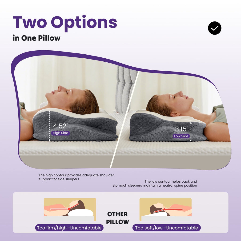 JIOABL Cervical Memory Foam Pillow, Contour Design with 2 Heights, Breathable Cover, Neck Support for Side Back Sleepers