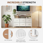 JIOABL TV Stand with  Fabric Drawers & Power Outlet, LED TV Console with USB & Type-C, Storage Dresser for Living Room