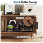 JIOABL Rattan TV Stand, Wood Entertainment Center with Storage Cabinets & Cable Management Hole