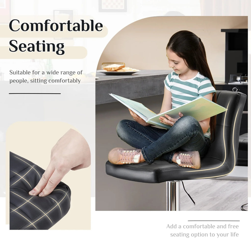 JIOABL Bar Stools, Armless Adjustable Swivel Barstools, PU Leather Hydraulic Kitchen Counter Height Bar Stools, Thickened Seat Cushion Square Island Barstools with Back