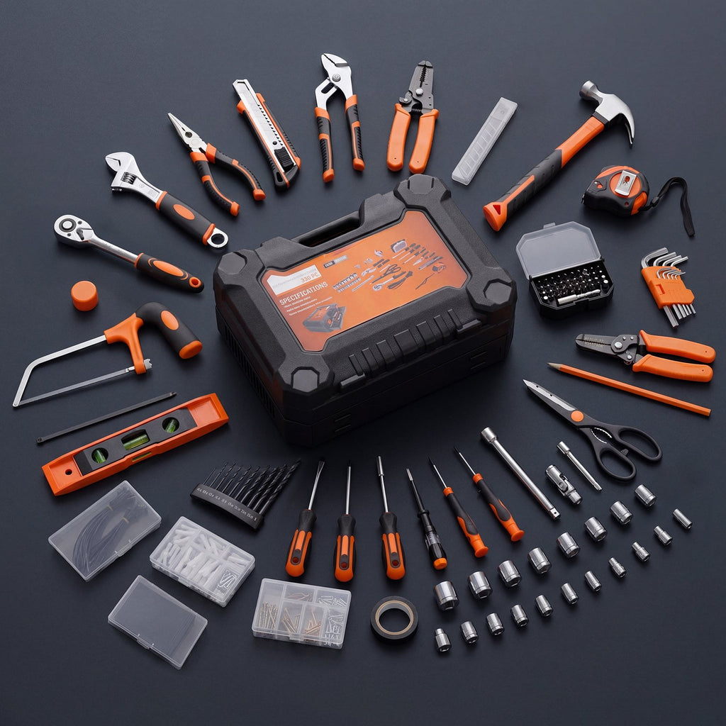 JIOABL 330-Piece Home Repair Tool Kit with Pull-Out Drawer, Carbon Steel Tool Box Set for DIY Projects, Home Maintenance and Auto Repair