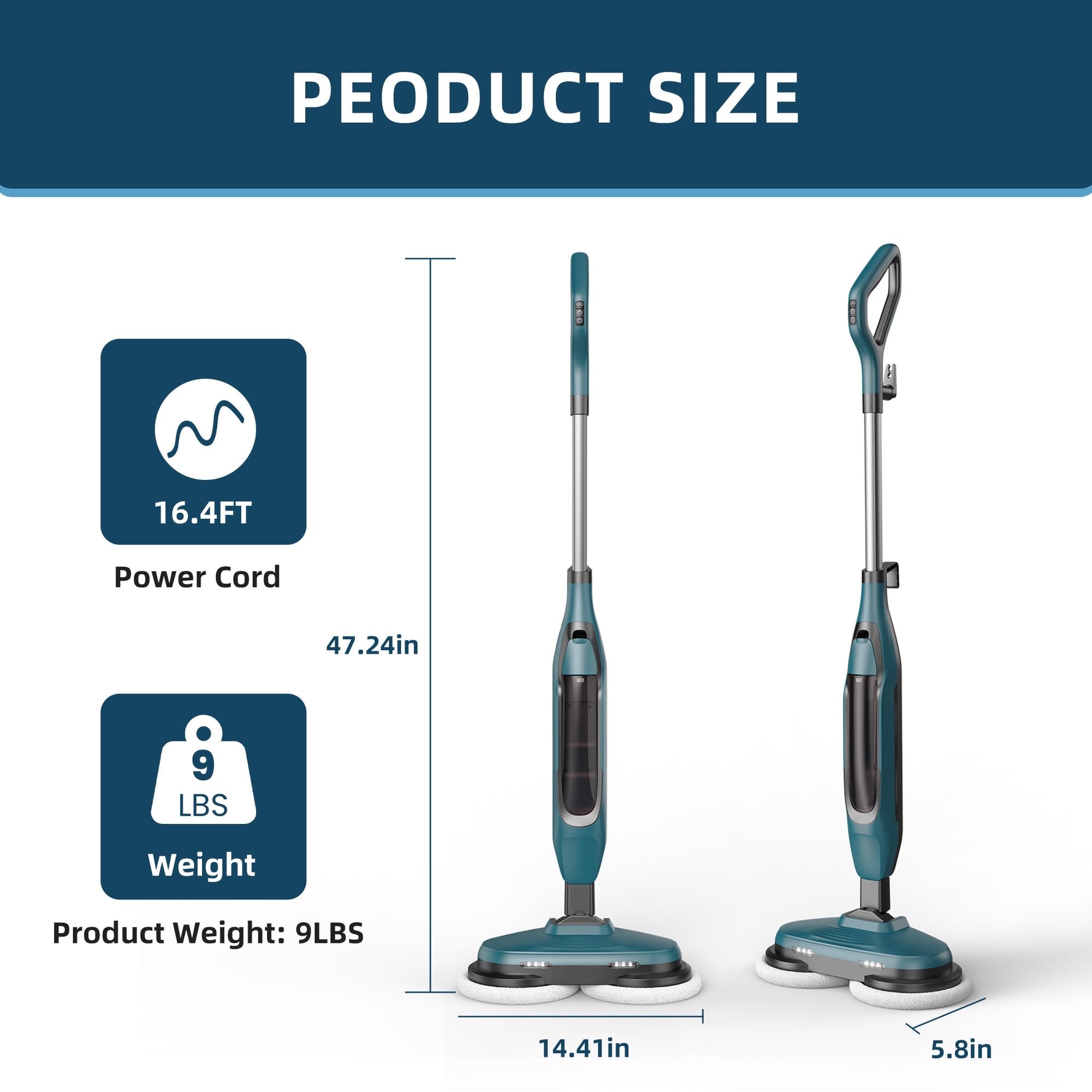 JIOABL Scrubbing Steam Mop with Dual Rotating Pads, LED Headlights and Adjustable Steam Modes for Sealed Hard Floors