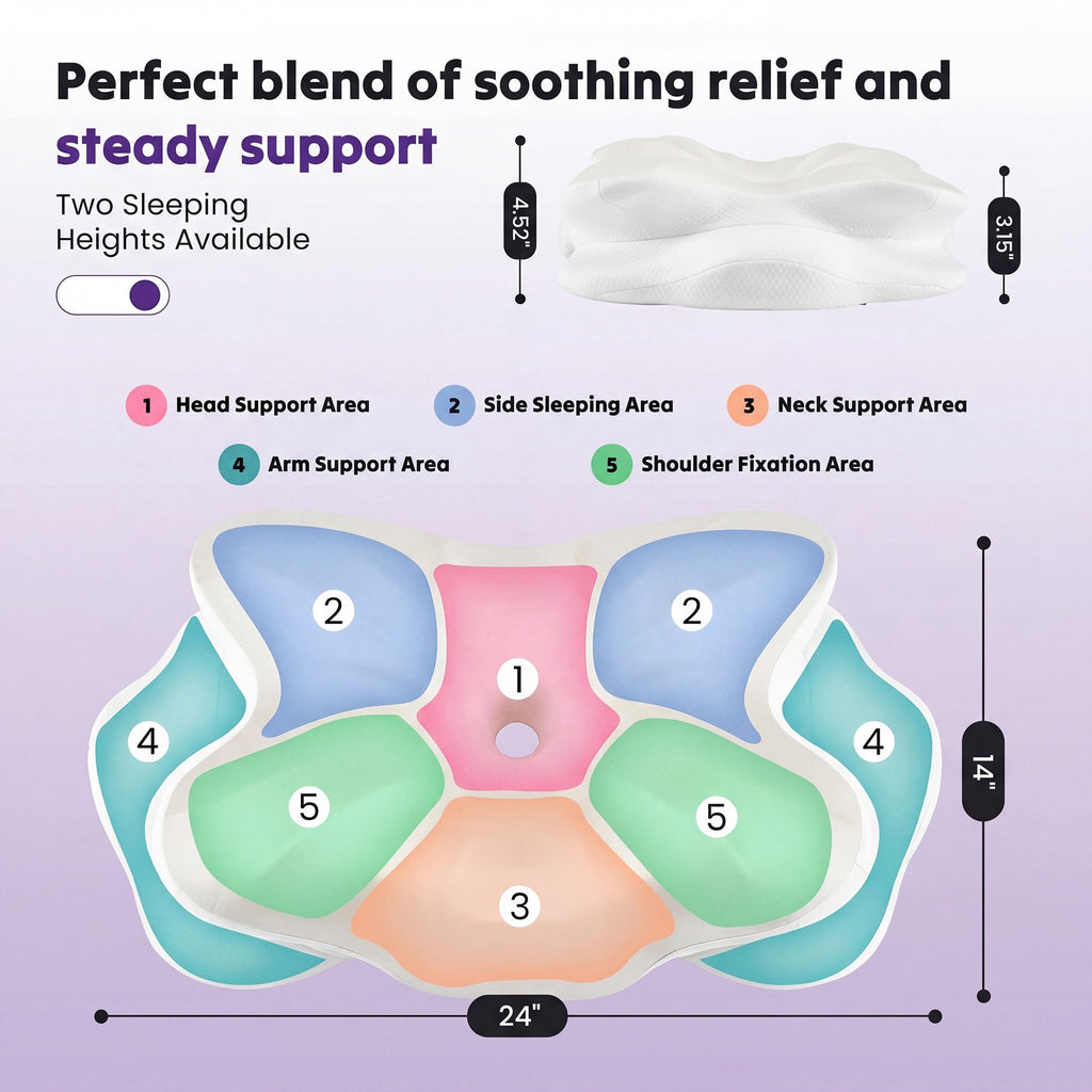 JIOABL Cervical Memory Foam Pillow, Contour Design with 2 Heights, Breathable Cover, Neck Support for Side Back Sleepers