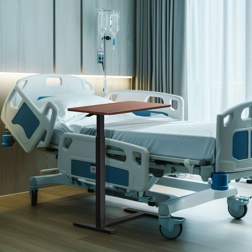 JIOABL Adjustable Overbed Bedside Table with Hidden Wheels for Hospital