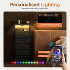 JIOABL Nightstand with USB & Type-C Charging, Fabric Drawers, Metal Frame