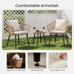 JIOABL Outdoor Bistro Set, Wicker Chairs & Glass Top Table for Patio, Balcony, Porch, Backyard