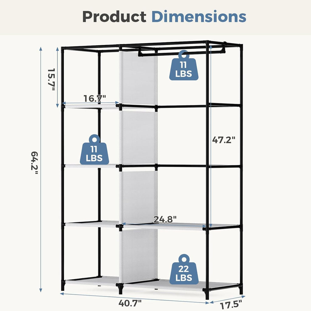 JIOABL Portable Clothes Rack with Shelves, Freestanding Closet Organizer with Hanging Rods for Bedroom, Entryway
