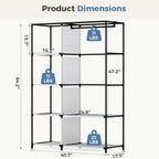 JIOABL Portable Clothes Rack with Shelves, Freestanding Closet Organizer with Hanging Rods for Bedroom, Entryway