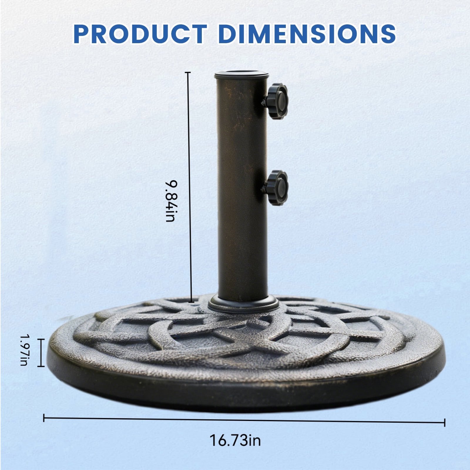 JIOABL Patio Umbrella Base with 2 Removable Pole Adapters, Heavy Duty Resin & Iron Stand, Waterproof, UV-Resistant, Adjustable
