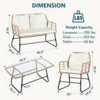 JIOABL Outdoor Bistro Set, Wicker Chairs & Glass Top Table for Patio, Balcony, Porch, Backyard