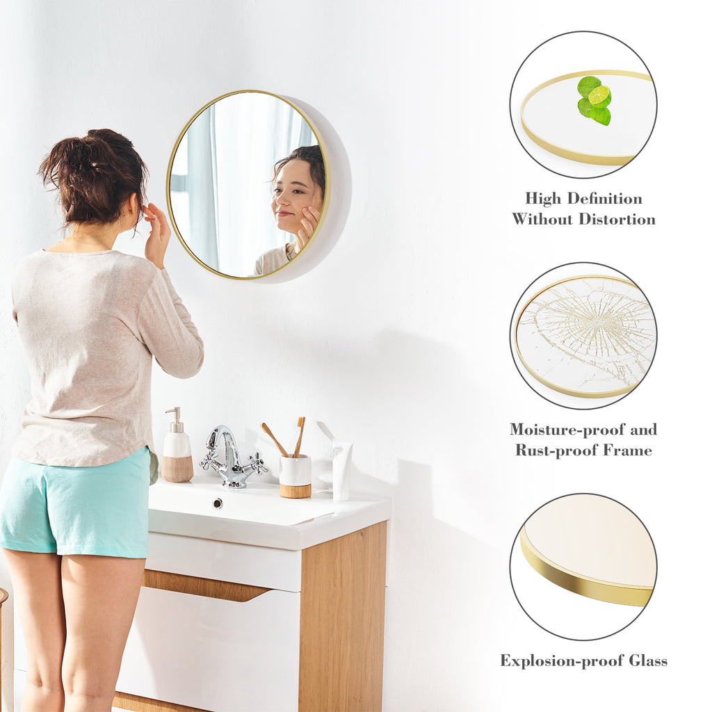 JIOABL Round Mirror, Metal Frame Wall Mirror for Entryway, Bathroom, Vanity, Living Room, Modern Circular Mirro