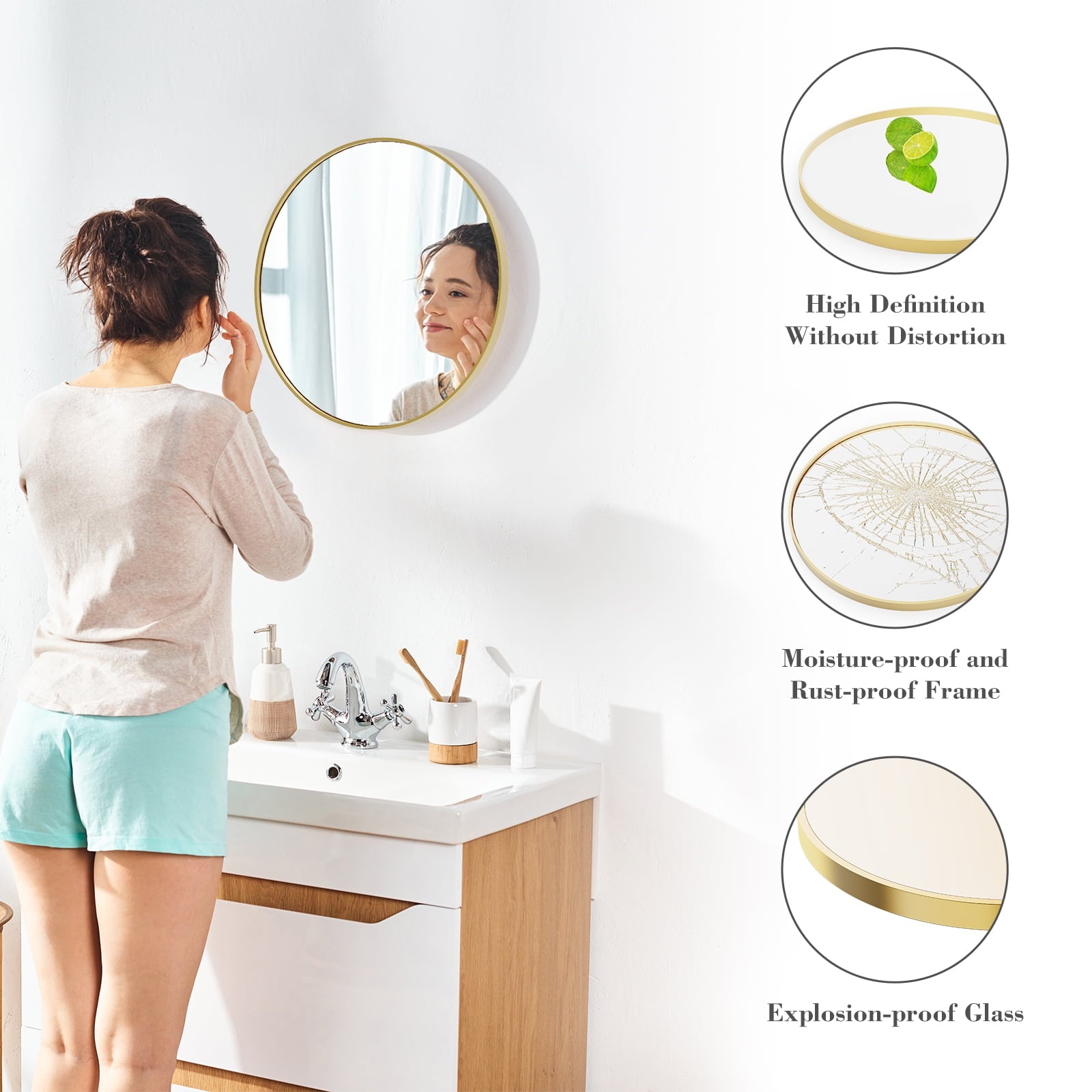 JIOABL Round Mirror, Metal Frame Wall Mirror for Entryway, Bathroom, Vanity, Living Room, Modern Circular Mirro