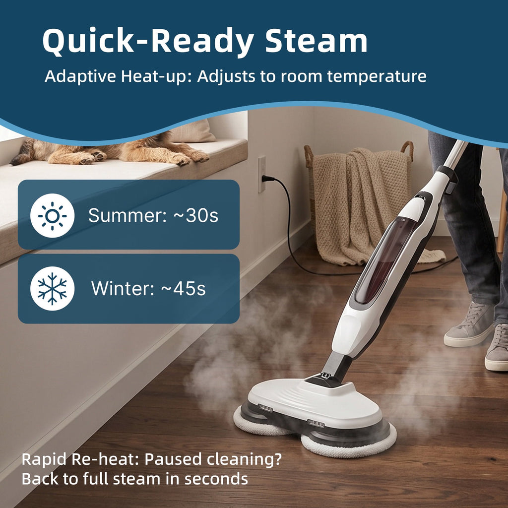 JIOABL Scrubbing Steam Mop with Dual Rotating Pads, LED Headlights and Adjustable Steam Modes for Sealed Hard Floors