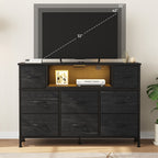 JIOABL TV Stand with  Fabric Drawers & Power Outlet, LED TV Console with USB & Type-C, Storage Dresser for Living Room
