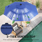 JIOABL 10FT Solar LED Patio Umbrella with Tilt & Vent, 32 LED Lights, 8 Ribs, UV-Resistant & Water-Resistant for Garden, Deck, Patio