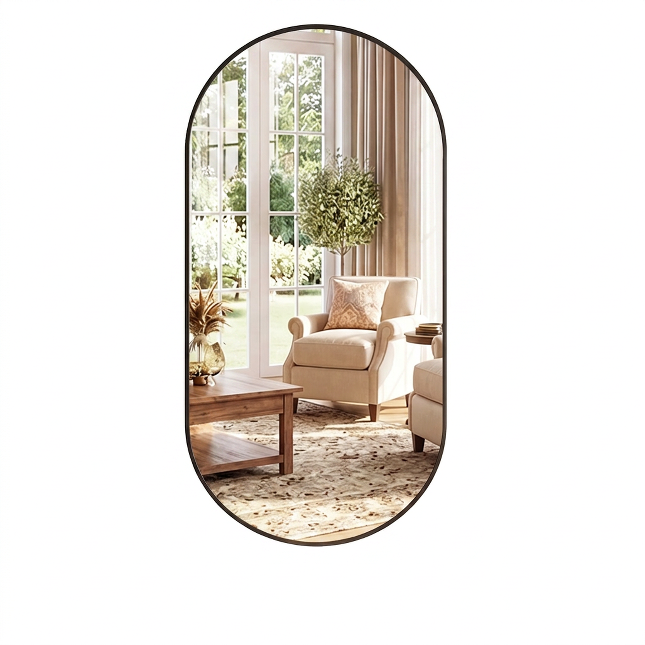JIOABL Oval Mirror, Shatterproof Tempered Glass, Aluminum Alloy Frame for Bedroom, Hallway, Living Room