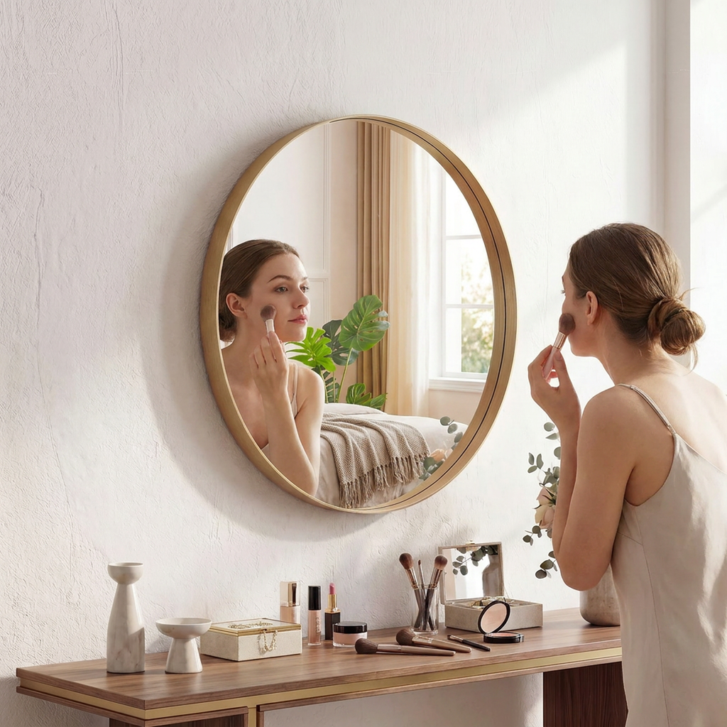 JIOABL Fluted Round Wall Mirror, HD Crystal Clear Bright Reflection with Premium Aluminum Alloy Frame, Hallway, Living Room, Bathroom