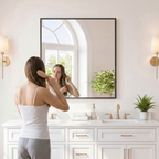 JIOABL Rectangular Shatterproof Tempered Glass Mirror, Aluminum Alloy Frame for Bedroom, Hallway, Living Room