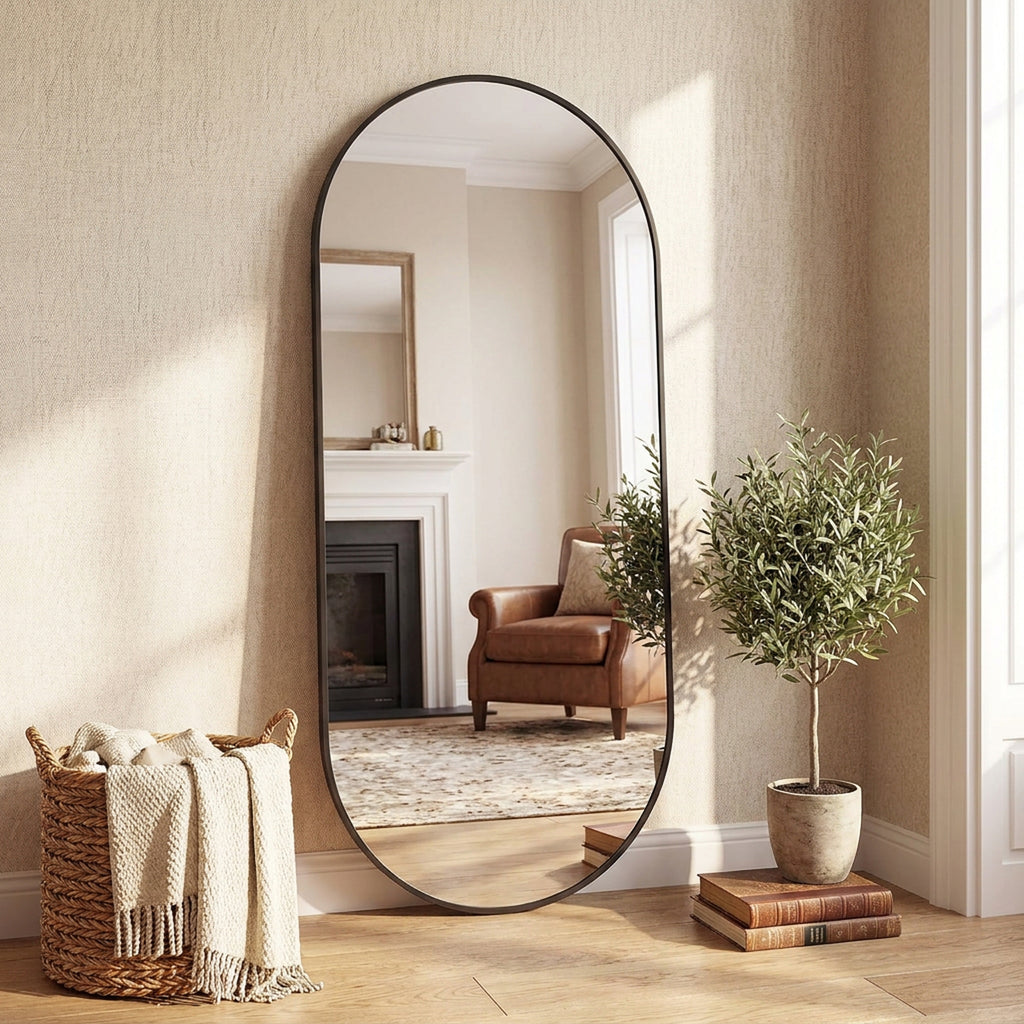 JIOABL Oval Mirror, Shatterproof Tempered Glass, Aluminum Alloy Frame for Bedroom, Hallway, Living Room
