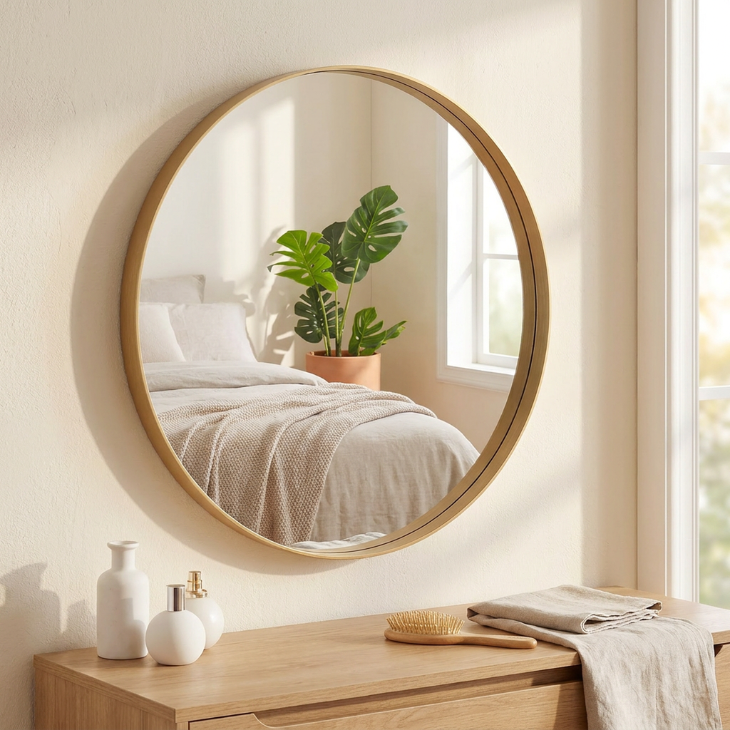 JIOABL Fluted Round Wall Mirror, HD Crystal Clear Bright Reflection with Premium Aluminum Alloy Frame, Hallway, Living Room, Bathroom