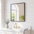 JIOABL Rectangular Shatterproof Tempered Glass Mirror, Aluminum Alloy Frame for Bedroom, Hallway, Living Room