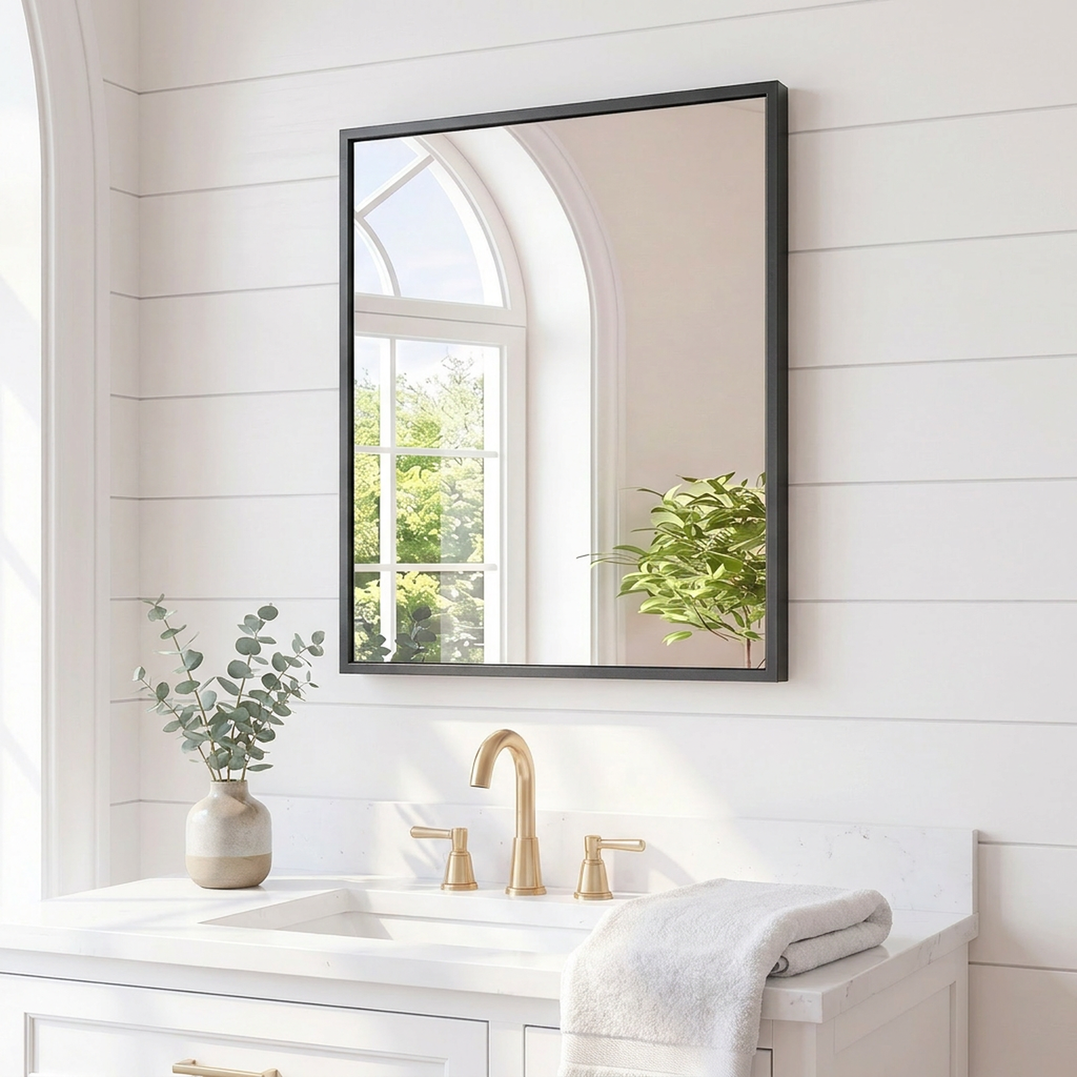 JIOABL Rectangular Shatterproof Tempered Glass Mirror, Aluminum Alloy Frame for Bedroom, Hallway, Living Room