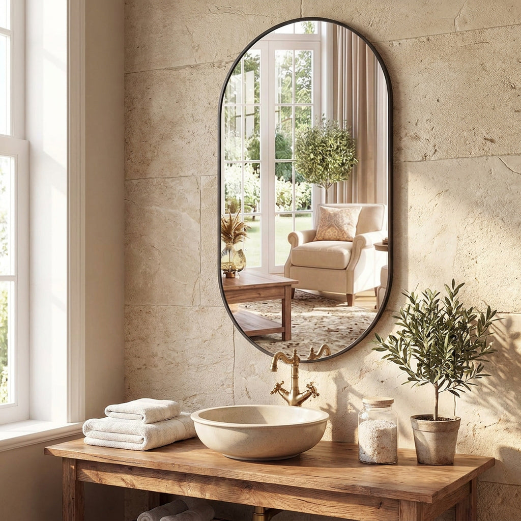 JIOABL Oval Mirror, Shatterproof Tempered Glass, Aluminum Alloy Frame for Bedroom, Hallway, Living Room