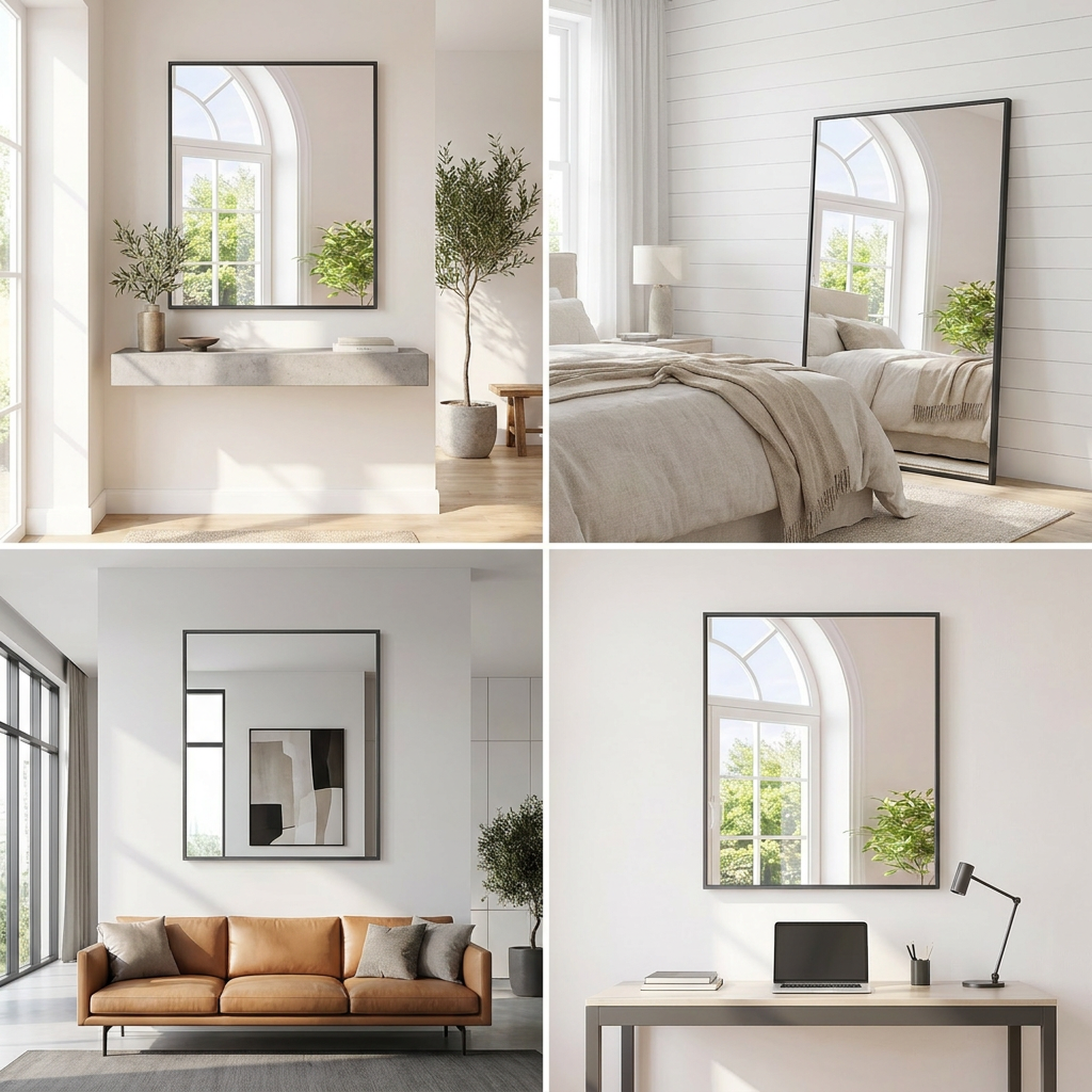 JIOABL Rectangular Shatterproof Tempered Glass Mirror, Aluminum Alloy Frame for Bedroom, Hallway, Living Room